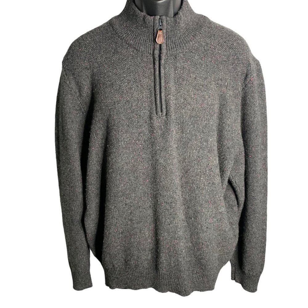 Jos A Bank Lambswool Pullover Sweater L Grey Quarter Zip Mock Neck Pullover